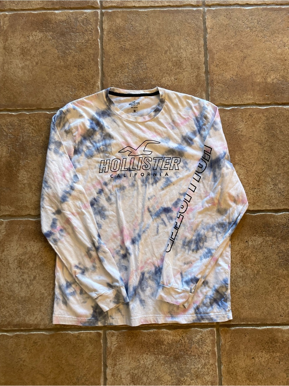 Hollister Long Sleeve Tie-Dye Tee - White, Blue, Pink